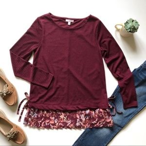 LC Lauren Conrad maroon floral top XL // E07